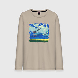 Лонгслив хлопковый мужской Ласточки весной, цвет: миндальный