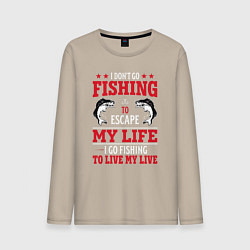 Лонгслив хлопковый мужской Fishing in my life, цвет: миндальный