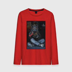 Лонгслив хлопковый мужской Кот - задрот, цвет: красный
