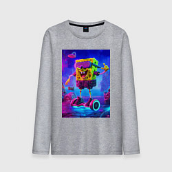 Лонгслив хлопковый мужской Sponge Bob on a gyro scooter - ai art, цвет: меланж