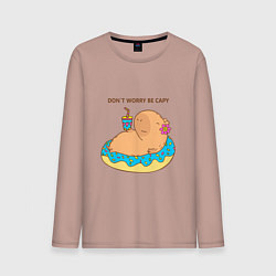 Лонгслив хлопковый мужской Капибара с пончиком dont worry be capy, цвет: пыльно-розовый