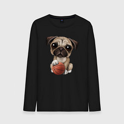 Лонгслив хлопковый мужской Мопс баскетболист, цвет: черный