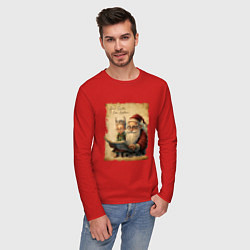 Лонгслив хлопковый мужской Санта и Эльф, цвет: красный — фото 2
