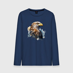 Лонгслив хлопковый мужской Акварельный орел в брызгах краски, цвет: тёмно-синий