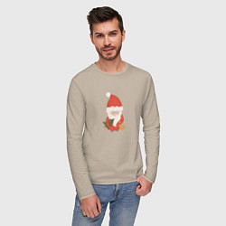 Лонгслив хлопковый мужской Дед Мороз с ёлкой и подарками, цвет: миндальный — фото 2