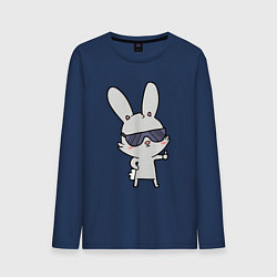 Лонгслив хлопковый мужской Заяц в очках, цвет: тёмно-синий