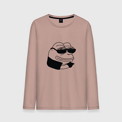 Лонгслив хлопковый мужской Лягушонок пепе в очках мем, цвет: пыльно-розовый