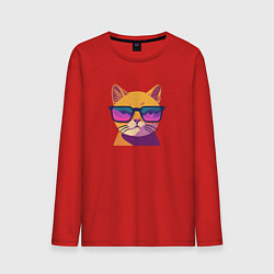 Лонгслив хлопковый мужской Кот в стильных очках, цвет: красный