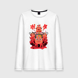 Лонгслив хлопковый мужской Почита демон бензопила, цвет: белый