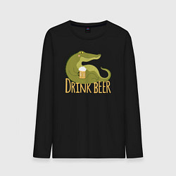Мужской лонгслив Крокодил пьёт пиво
