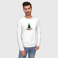 Лонгслив хлопковый мужской Рождественская ель, цвет: белый — фото 2