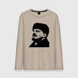 Лонгслив хлопковый мужской Ленин в шапке, цвет: миндальный