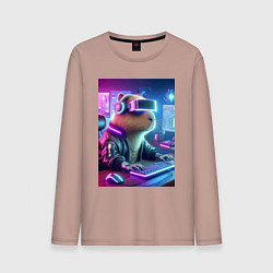 Лонгслив хлопковый мужской Капибара игроман - неоновое свечение, цвет: пыльно-розовый