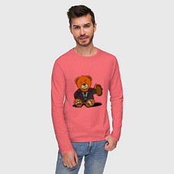 Лонгслив хлопковый мужской Медведь Кащей с шапкой-ушанкой, цвет: коралловый — фото 2