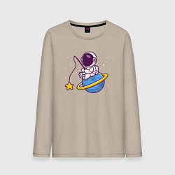 Лонгслив хлопковый мужской Рыбалка на Сатурне, цвет: миндальный