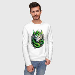 Лонгслив хлопковый мужской Зеленый дракон символ 2024 года, цвет: белый — фото 2