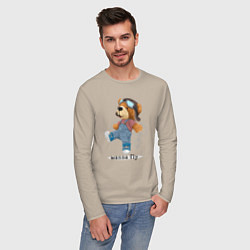 Лонгслив хлопковый мужской Плюшевый медвежонок летчик, цвет: миндальный — фото 2