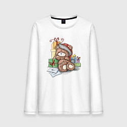 Лонгслив хлопковый мужской Мишка с подарками, цвет: белый