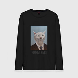 Лонгслив хлопковый мужской Приемлемо - кот мем в живописи, цвет: черный