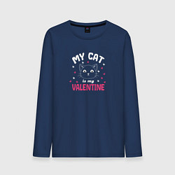 Лонгслив хлопковый мужской My cat is my Valentine 2024, цвет: тёмно-синий