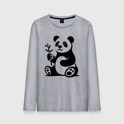 Лонгслив хлопковый мужской Сидящая панда с бамбуком в лапе, цвет: меланж