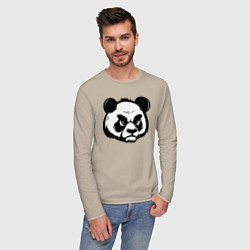 Лонгслив хлопковый мужской Недовольная морда панды, цвет: миндальный — фото 2