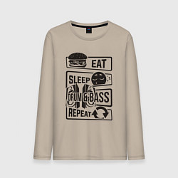 Лонгслив хлопковый мужской Есть спать драм-н-бейс, цвет: миндальный