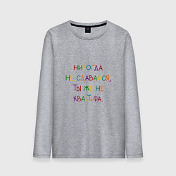 Лонгслив хлопковый мужской Надпись радужная: никогда не сдавайся, цвет: меланж