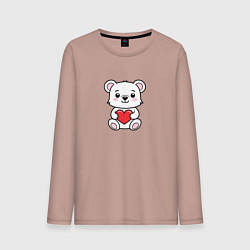 Лонгслив хлопковый мужской Белый медвежонок с сердечком, цвет: пыльно-розовый