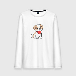 Лонгслив хлопковый мужской Собака с сердечком, цвет: белый