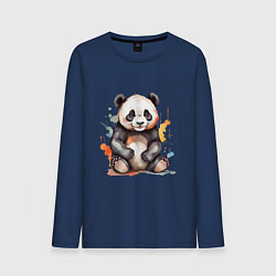 Лонгслив хлопковый мужской Панда в кляксах, цвет: тёмно-синий