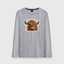 Лонгслив хлопковый мужской Шотландский волосатый бык, цвет: меланж