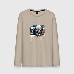 Лонгслив хлопковый мужской Фотоаппарат акварель, цвет: миндальный