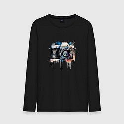 Лонгслив хлопковый мужской Фотоаппарат акварель, цвет: черный