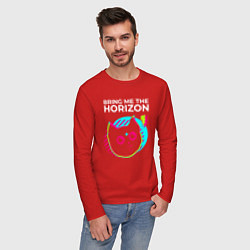 Лонгслив хлопковый мужской Bring Me the Horizon rock star cat, цвет: красный — фото 2