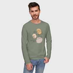 Лонгслив хлопковый мужской Девушка с цветами лайн арт, цвет: авокадо — фото 2