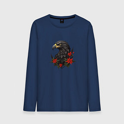 Лонгслив хлопковый мужской Орел и пуансеттия, цвет: тёмно-синий