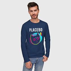 Лонгслив хлопковый мужской Placebo rock star cat, цвет: тёмно-синий — фото 2