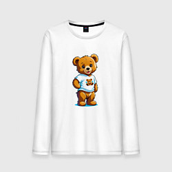 Лонгслив хлопковый мужской Медвежонок в футболке, цвет: белый