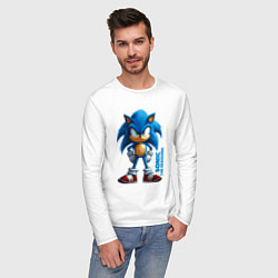 Лонгслив хлопковый мужской Sonic - poster style, цвет: белый — фото 2