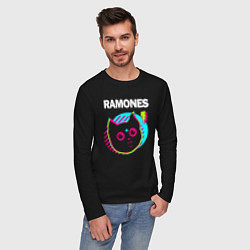 Лонгслив хлопковый мужской Ramones rock star cat, цвет: черный — фото 2