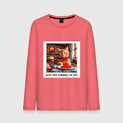 Лонгслив хлопковый мужской Рыжий котик джентельмен: когда лев голоден он ест, цвет: коралловый