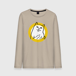 Лонгслив хлопковый мужской Кот мем черно белый, цвет: миндальный