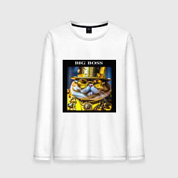 Лонгслив хлопковый мужской Рыжий кот барон в стиле стимпанк: big boss, цвет: белый