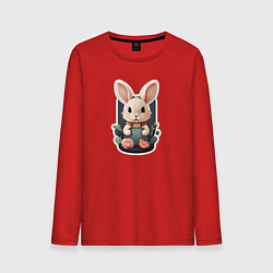 Лонгслив хлопковый мужской Маленький пушистый кролик, цвет: красный