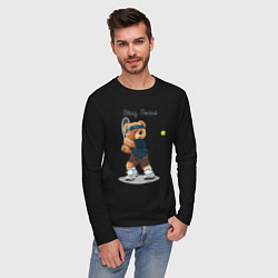 Лонгслив хлопковый мужской Плюшевый медвежонок играет в теннис, цвет: черный — фото 2