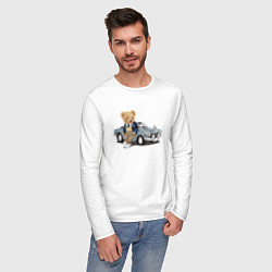 Лонгслив хлопковый мужской Плюшевый медвежонок и автомобиль, цвет: белый — фото 2
