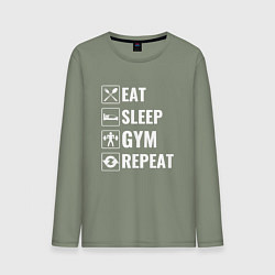 Лонгслив хлопковый мужской Eat sleep gym repeat, цвет: авокадо