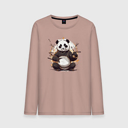 Лонгслив хлопковый мужской Спокойствие панды, цвет: пыльно-розовый