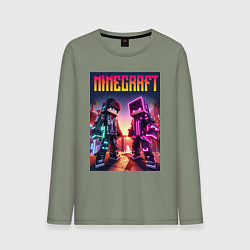 Лонгслив хлопковый мужской Minecraft - neon fantasy ai art, цвет: авокадо